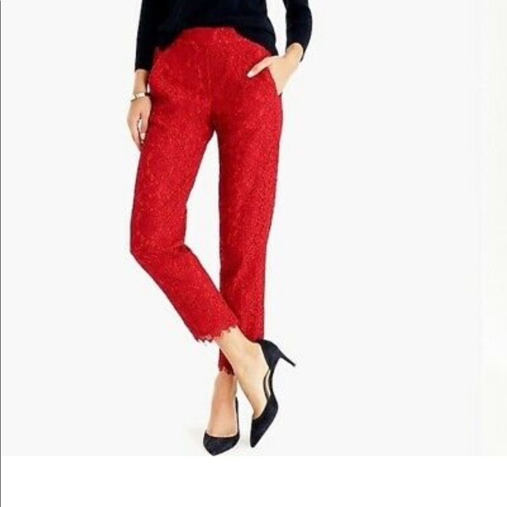 2P J.crew red lace easy pant worn once. Beautiful condition no flaws